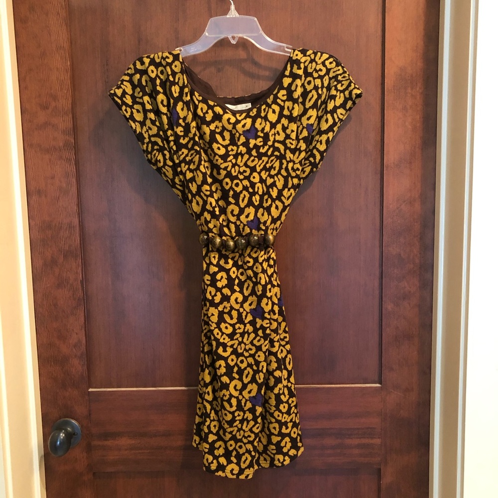 Leopard print Sweater dress with tie at waist.